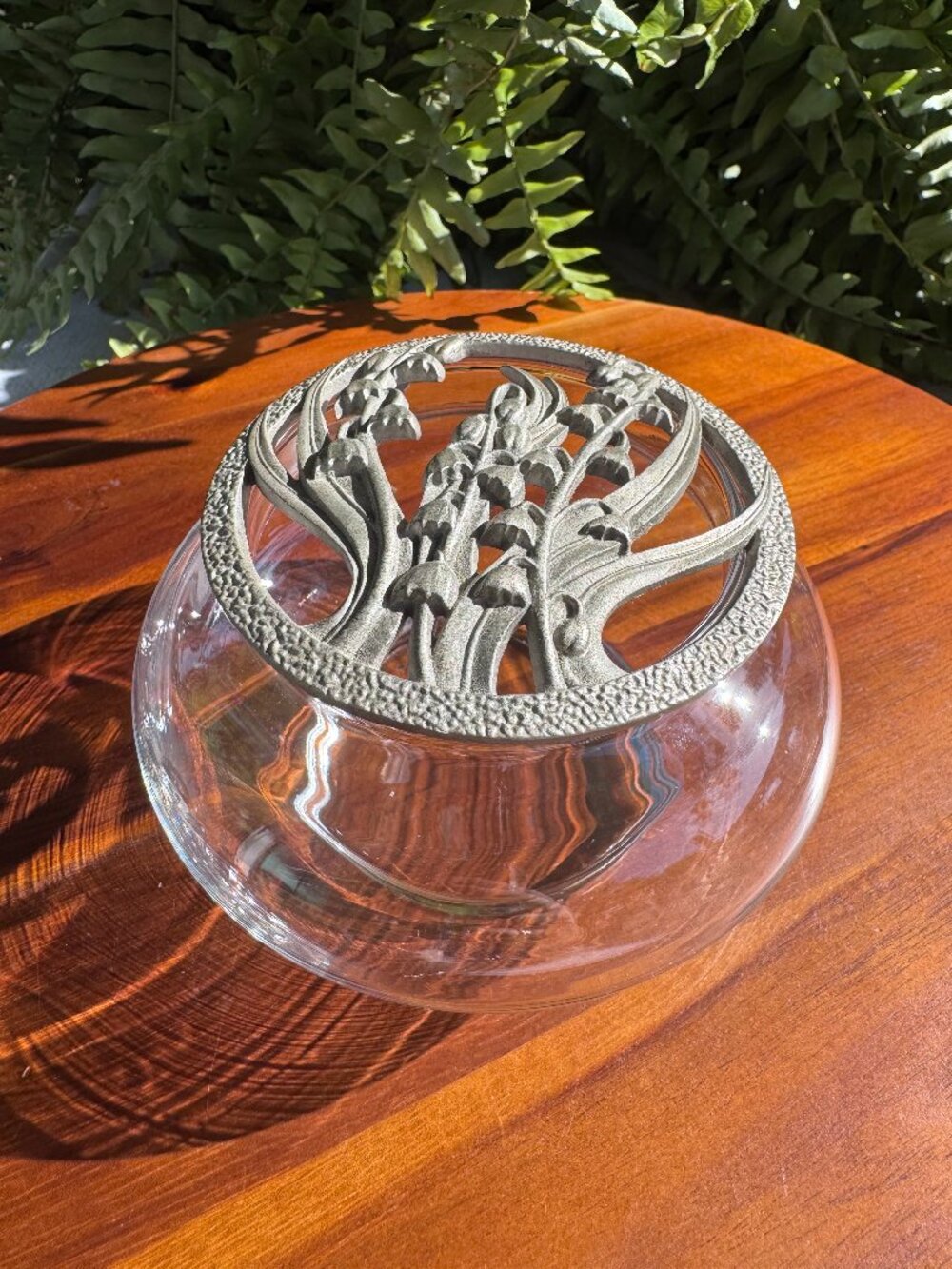 Vintage Seagull Pewter Lily of the Valley Glass Potpourri Bowl
